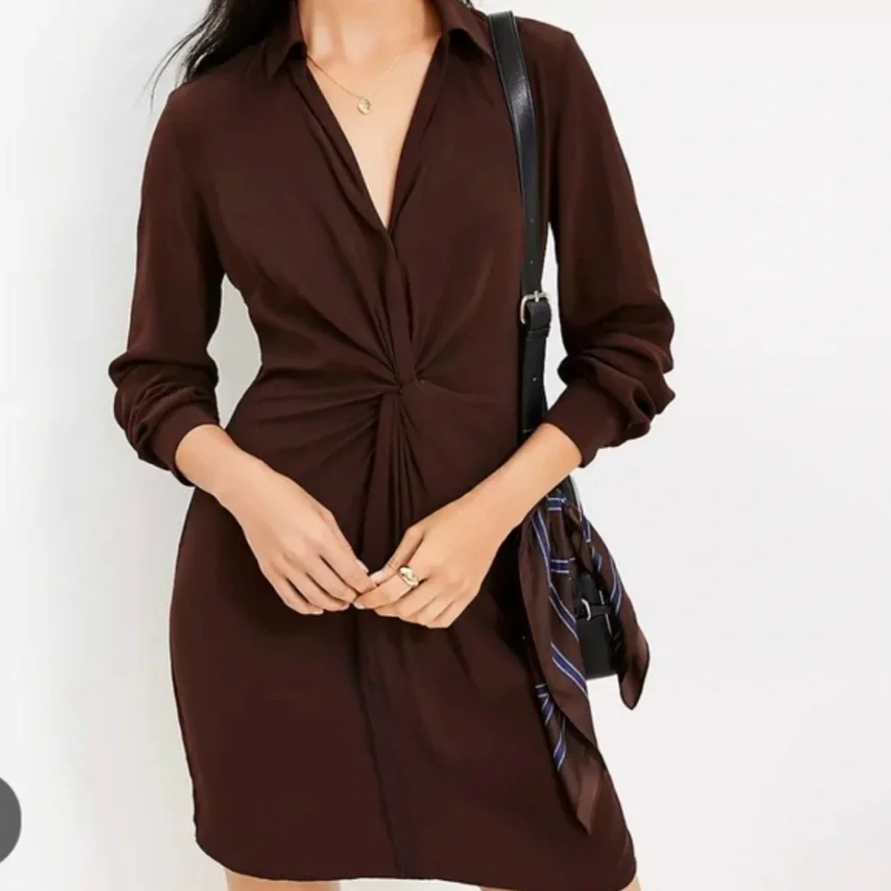 LOFT Deep Burgundy Twist Front Shirt Dress (6) - Picture 1 of 9